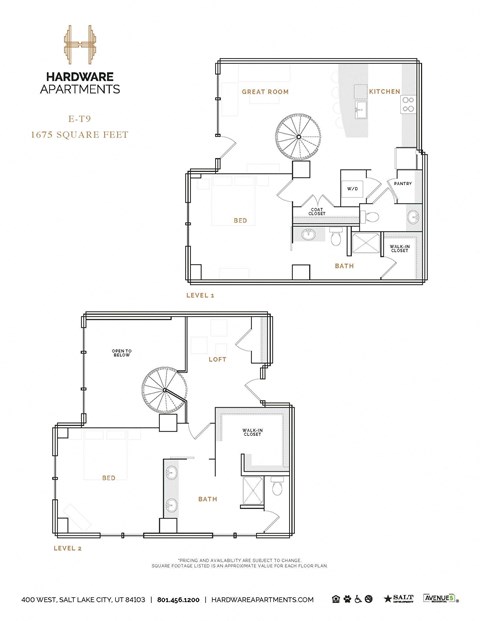 Floor plan for 2 beds, 2.5 baths, 1786 sqft